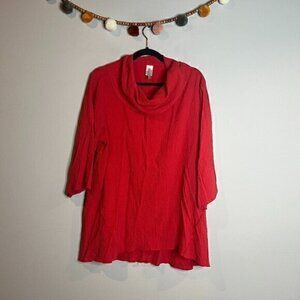 KIYO red crinkle gauze cowl neck top